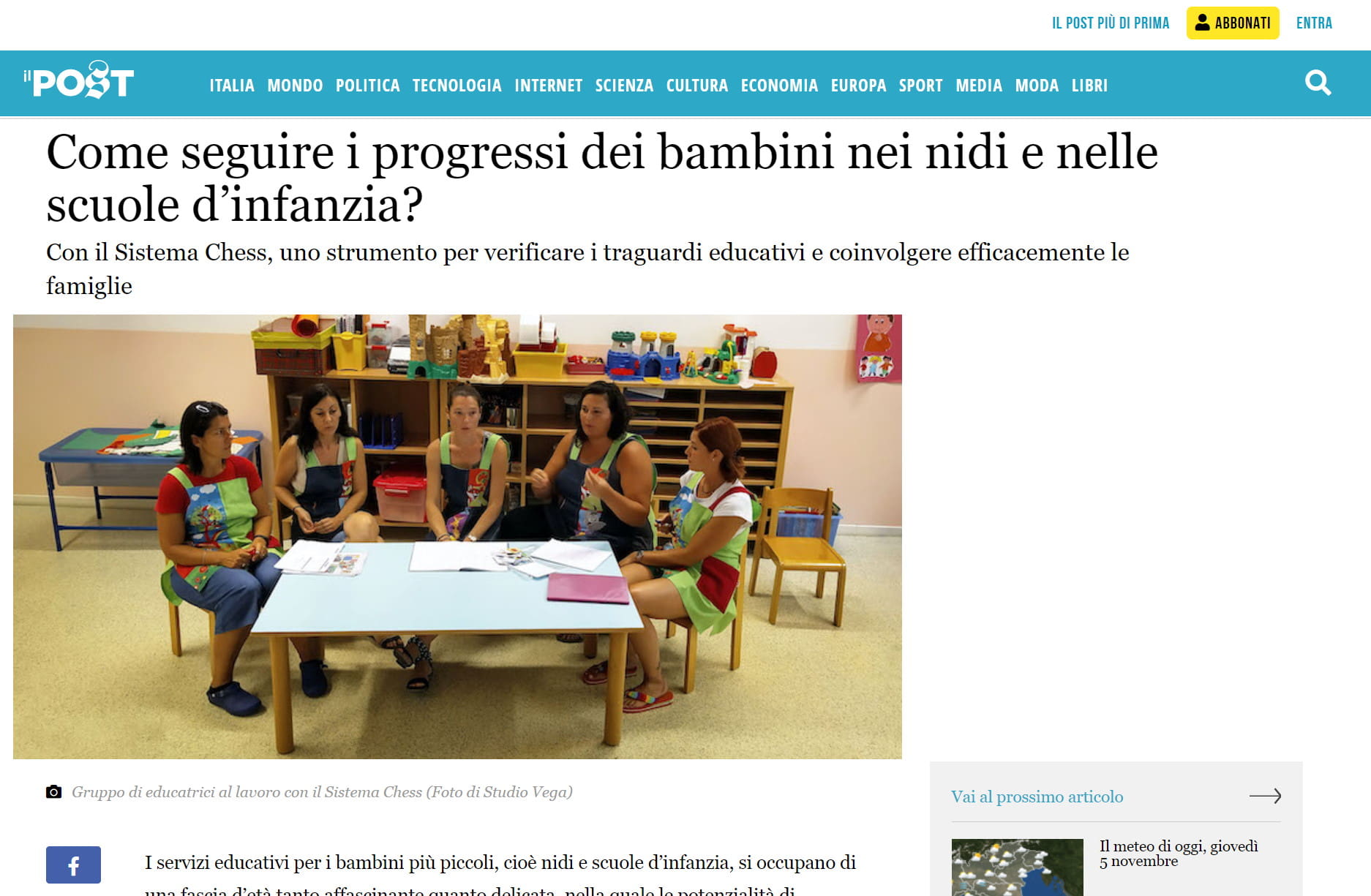 Il quotidiano online Il POST parla di Sistema Chess